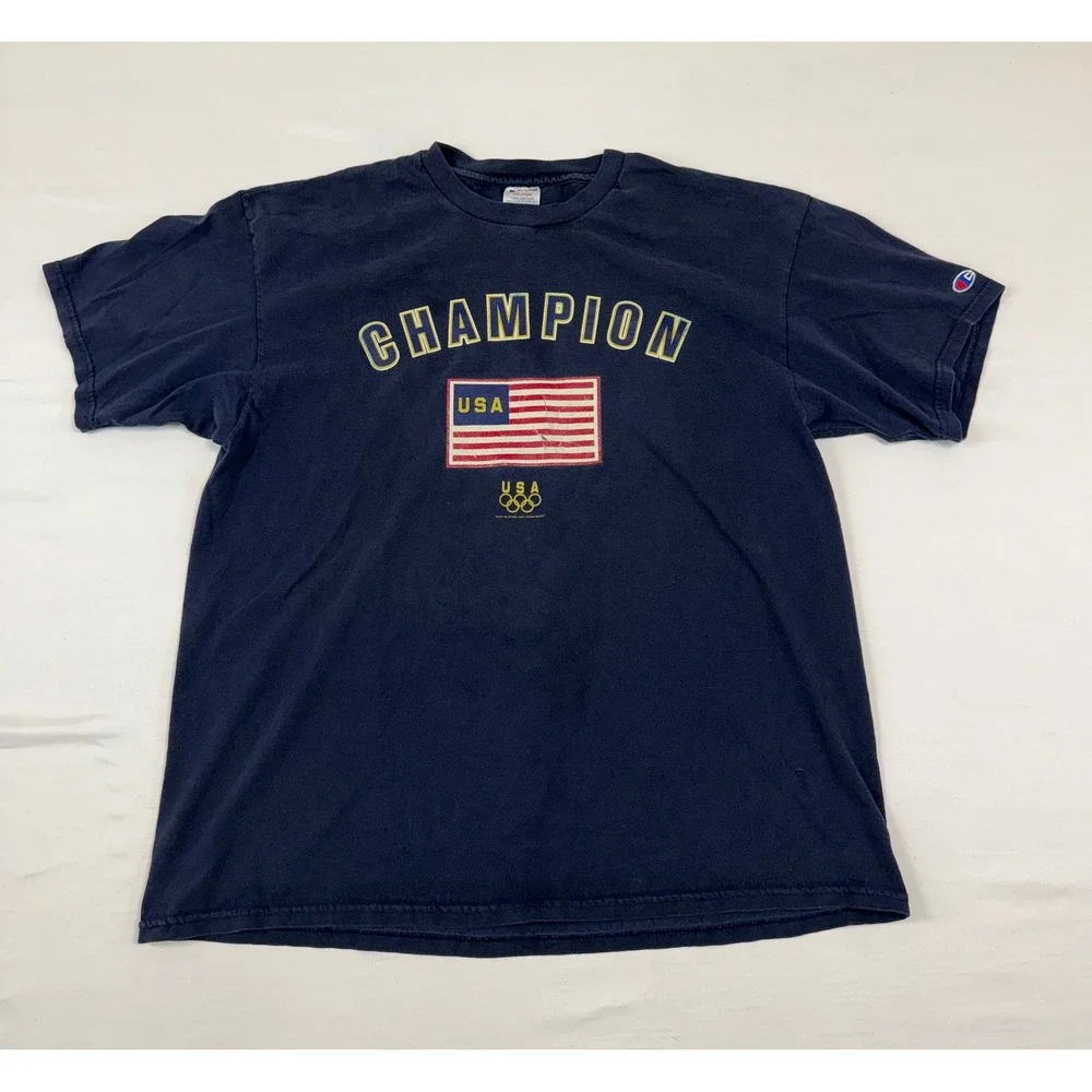 Vintage Champion USA Olympic Team T-Shirt Mens XXL Navy Blue Graphic Cotton Tee - Picture 1 of 10